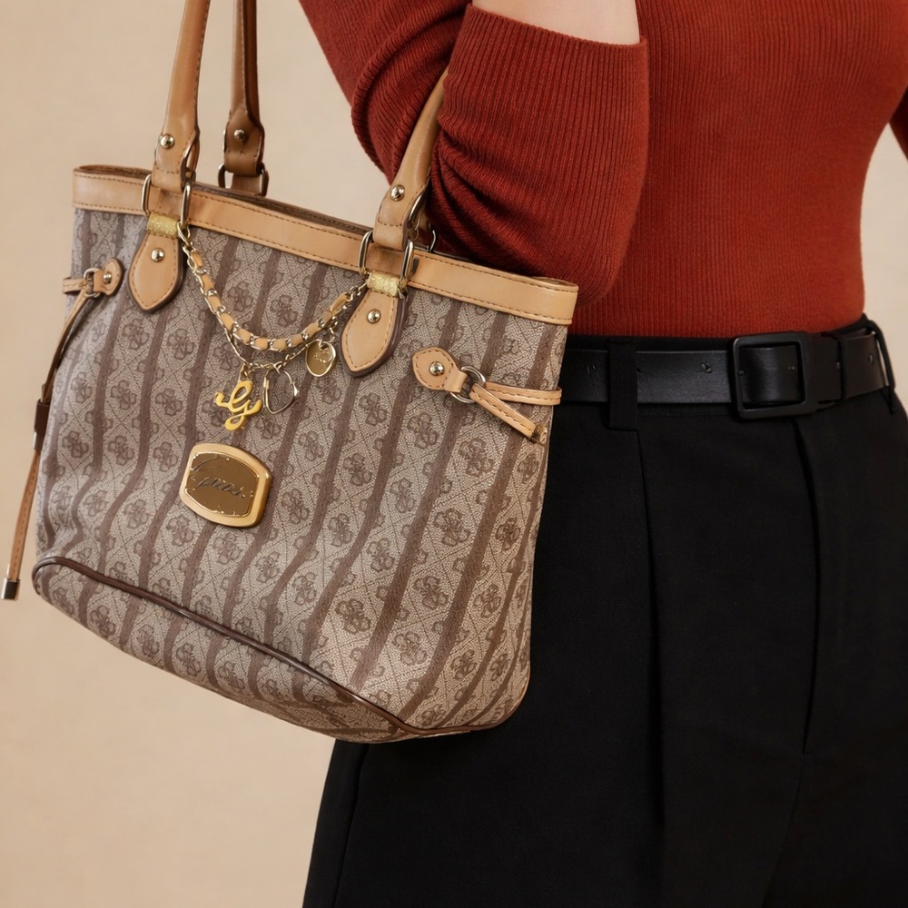 Guess Brown and Tan Tote Bag